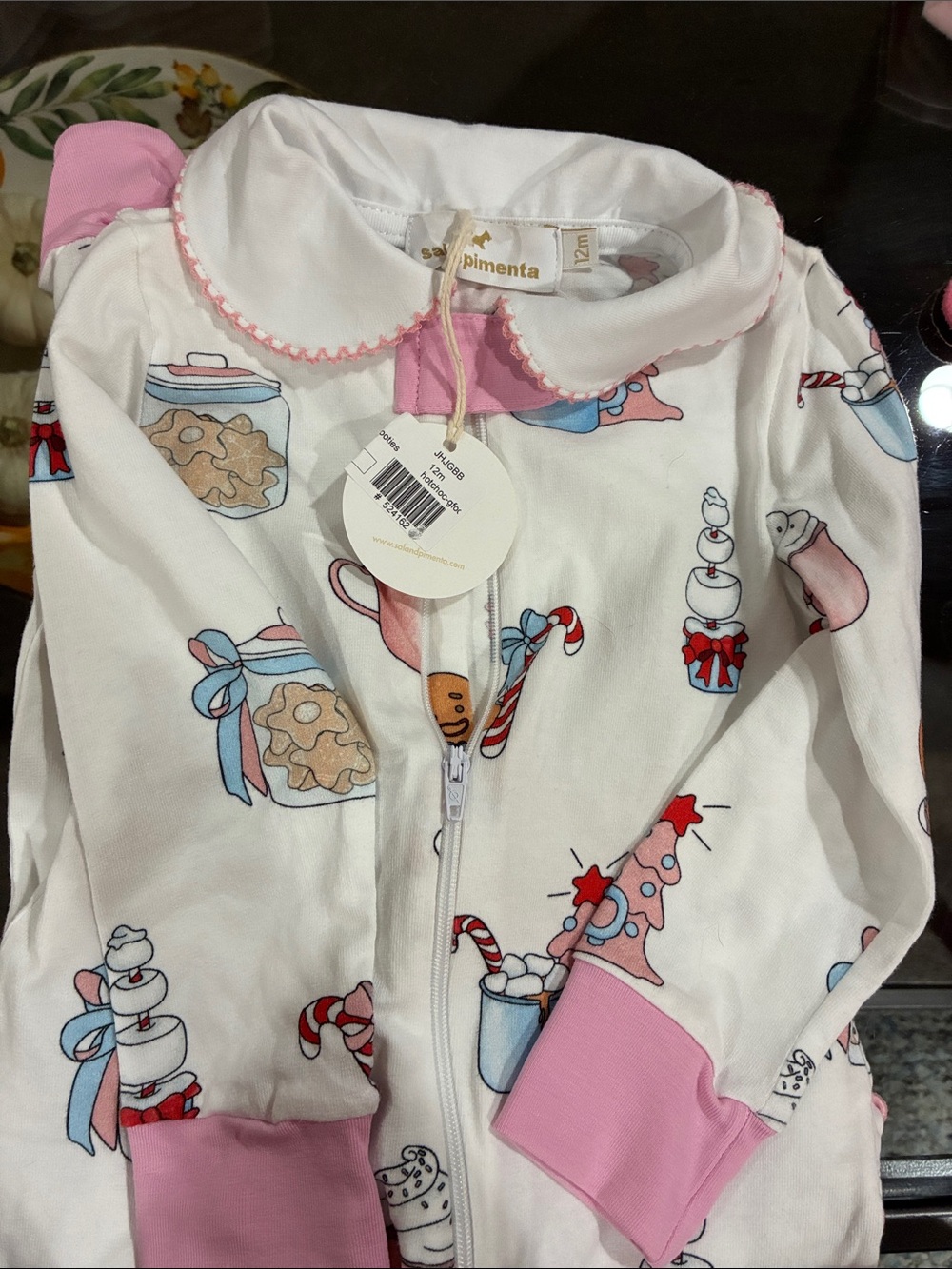 Girls' White & Pink Holiday Print Zipper Pajamas